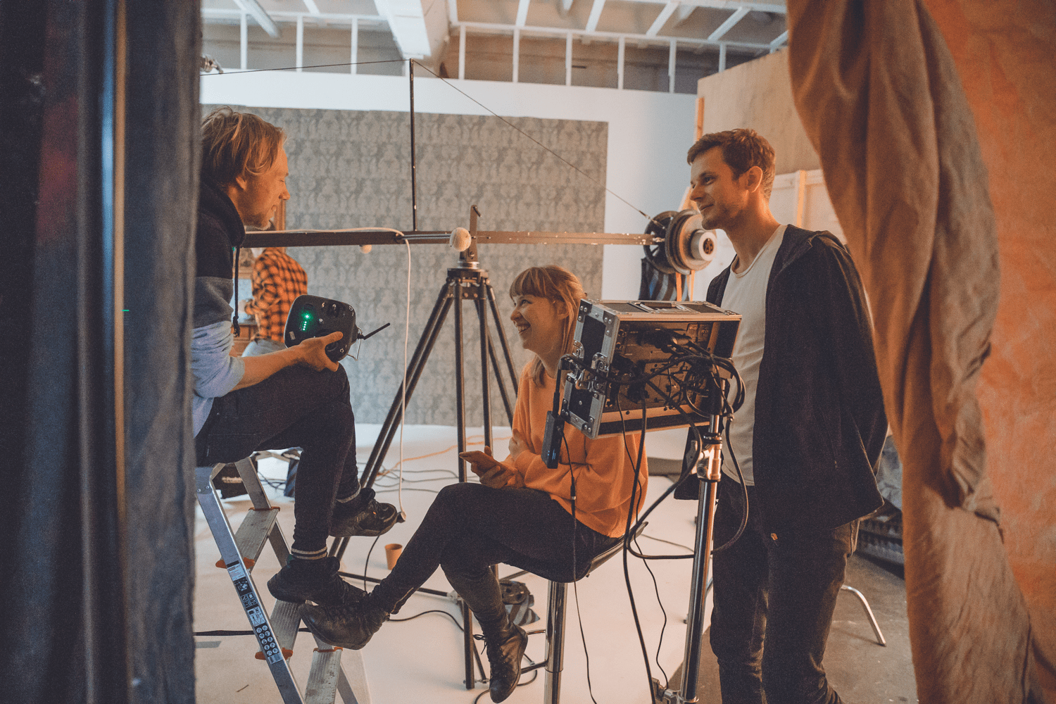 Happy video crew behind the scenes